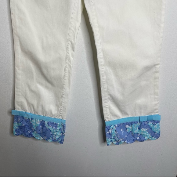 Lilly Pulitzer Cream Jeans with Blue Lace Hem - Picture 4 of 16